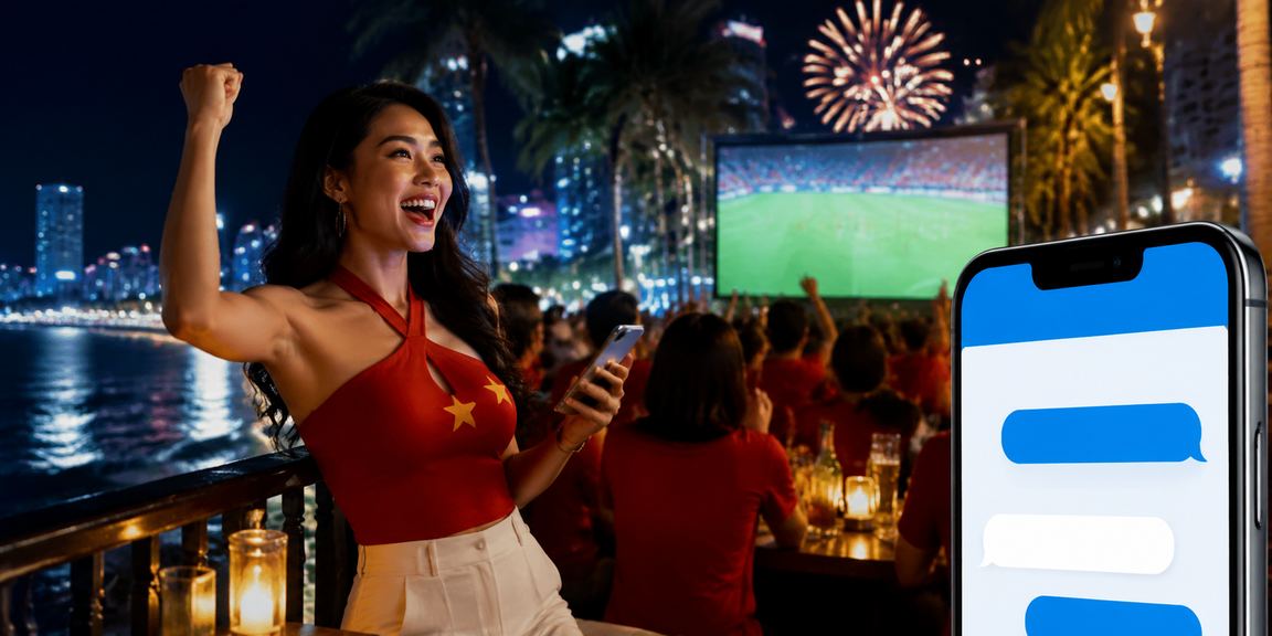 Người dùng VIP tận hưởng kỳ nghỉ tại Nha Trang và theo dõi tài khoản yu7 trên điện thoại bên bãi biển
